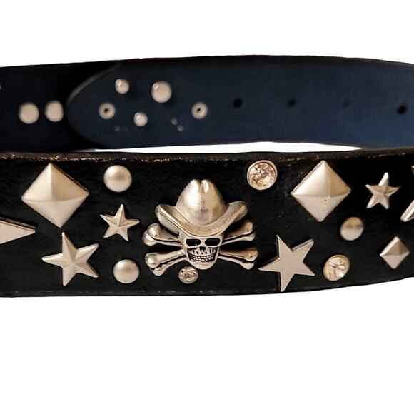 Skull and Crossbones With Cowboy Hat Leather Rhinestone Studded B… - Picture 1 of 7